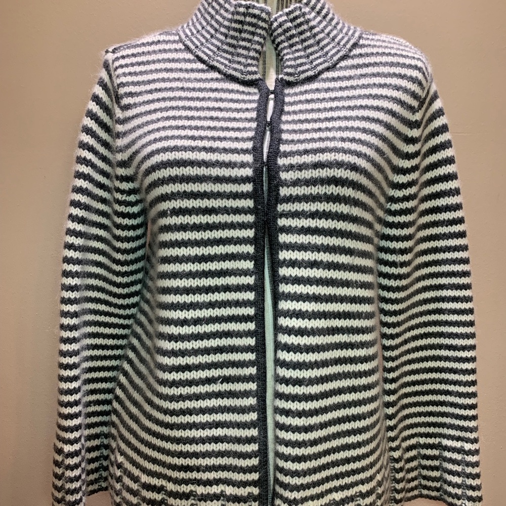 Talbots Merino Wool Blend Stripped Knitted Cardigan Sweater